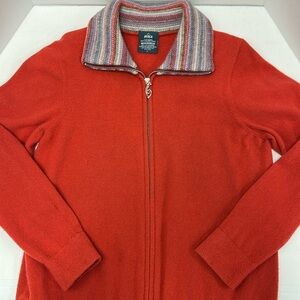 AVOCA Merinosilk Stripe Trim Jacket Cardigan Sweater